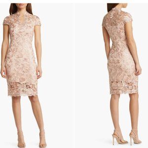 TADASHI SHOJI ANKUR FLORAL CAP SLEEVE SHEATH PEACH BLOSSOM DRESS sz 2